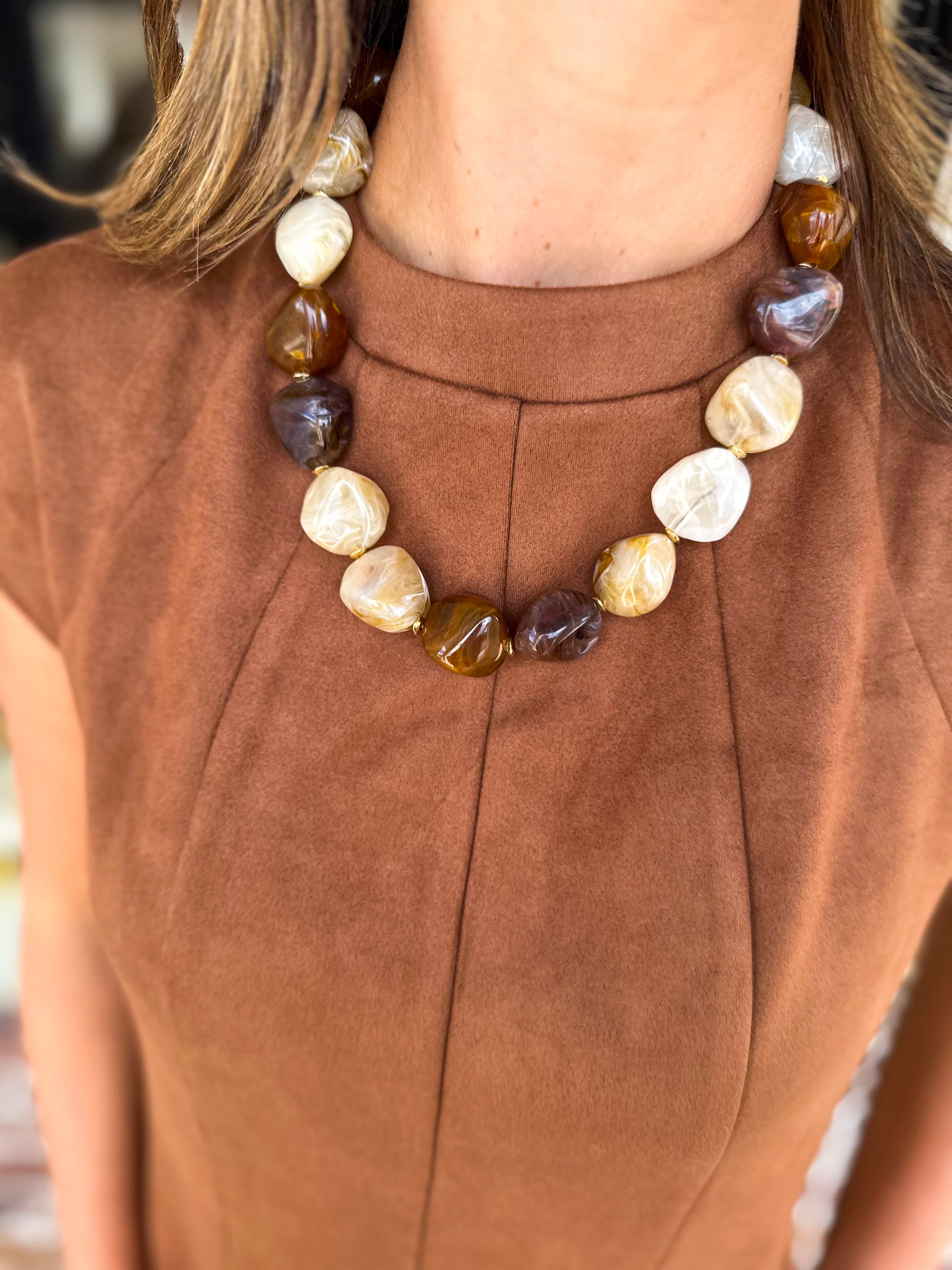 Chunky Beaded Necklace - Brown Neutrals-110 Jewelry & Hair-Golden Lily-July & June Women's Fashion Boutique Located in San Antonio, Texas