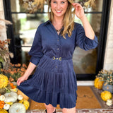 Current Air - Steel Blue Flirty Suede Mini Dress-510 Mini-CURRENT AIR CLOTHING-July & June Women's Fashion Boutique Located in San Antonio, Texas