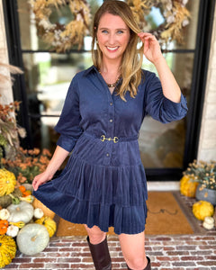 Current Air - Steel Blue Flirty Suede Mini Dress-510 Mini-CURRENT AIR CLOTHING-July & June Women's Fashion Boutique Located in San Antonio, Texas
