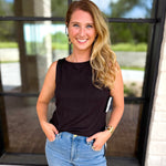 Liverpool - Classic Boatneck Knit Tank - Black-210 Casual Blouses-LIVERPOOL JEANS COMPANY-July & June Women's Fashion Boutique Located in San Antonio, Texas