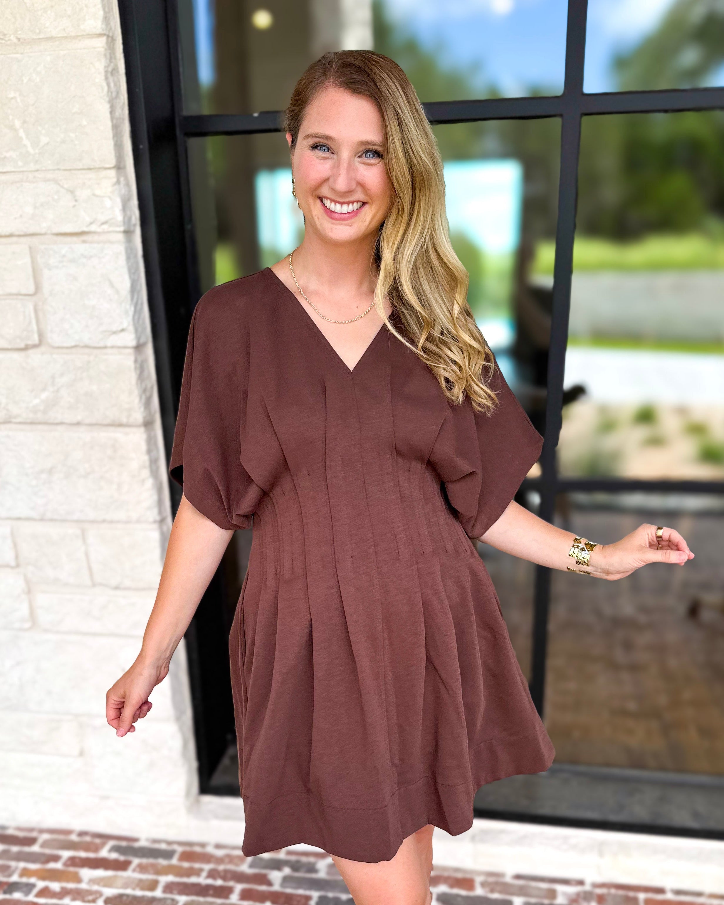 Elevated Chic Mini Dress - Brown-510 Mini-ENTRO-July & June Women's Fashion Boutique Located in San Antonio, Texas