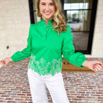 Current Air - Kelly Green Eyelet Lace Blouse-200 Fashion Blouses-CURRENT AIR CLOTHING-July & June Women's Fashion Boutique Located in San Antonio, Texas