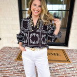 Bloom Where You're Planted Blouse - Black-200 Fashion Blouses-ENTRO-July & June Women's Fashion Boutique Located in San Antonio, Texas