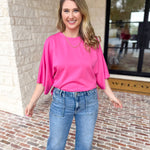 Easy Oversized Knit Top - Pink-230 Sweaters/Cardis-ENTRO-July & June Women's Fashion Boutique Located in San Antonio, Texas