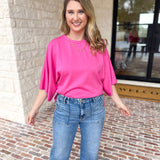 Easy Oversized Knit Top - Pink-230 Sweaters/Cardis-ENTRO-July & June Women's Fashion Boutique Located in San Antonio, Texas