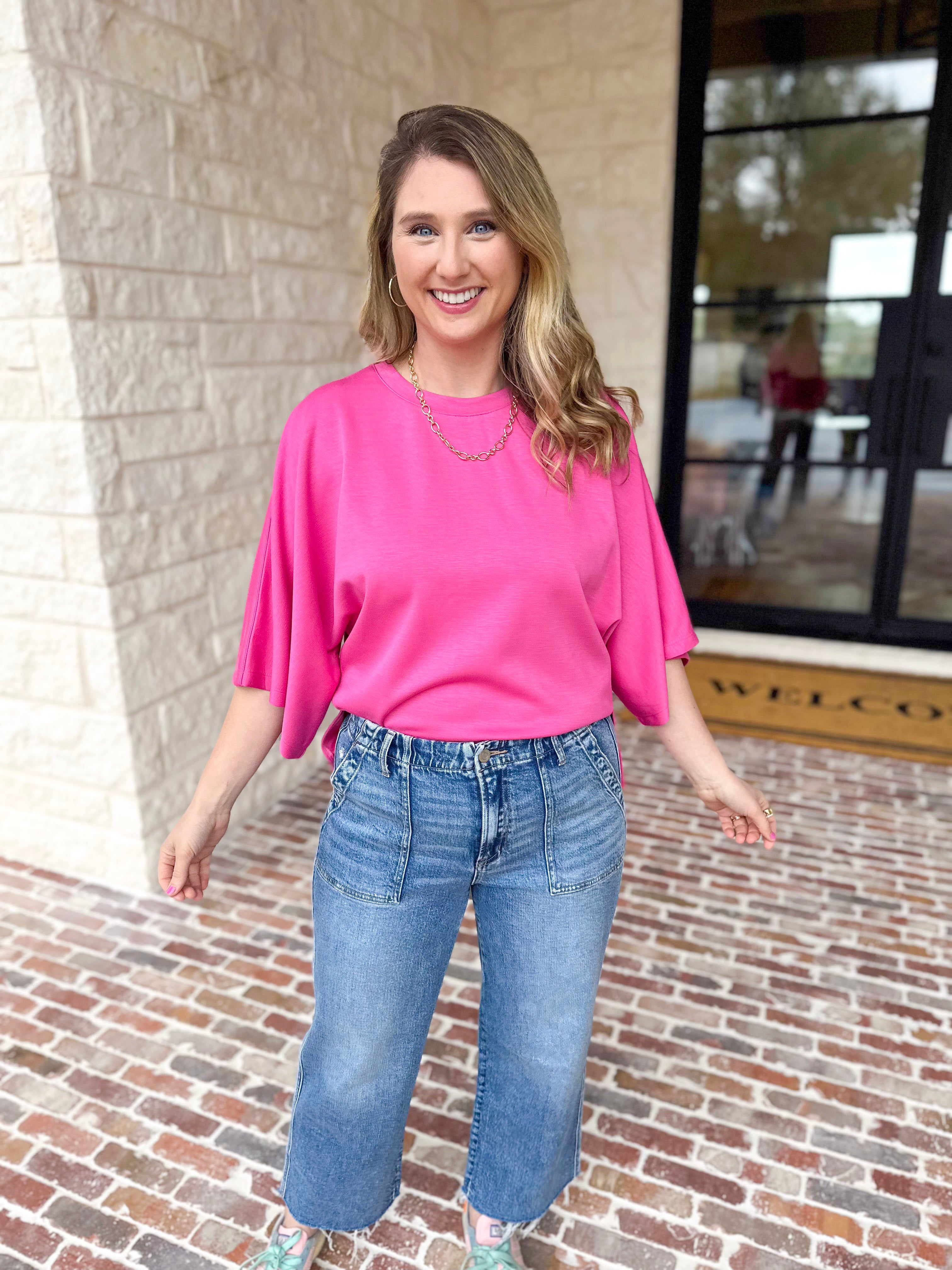 Easy Oversized Knit Top - Pink-230 Sweaters/Cardis-ENTRO-July & June Women's Fashion Boutique Located in San Antonio, Texas