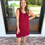 Crochet Overlay Mini Dress - Wine-510 Mini-ENTRO-July & June Women's Fashion Boutique Located in San Antonio, Texas