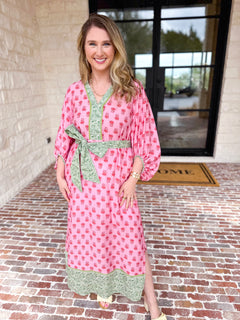 Pink Blooms Midi Dress-500 Midi-ENTRO-July & June Women's Fashion Boutique Located in San Antonio, Texas