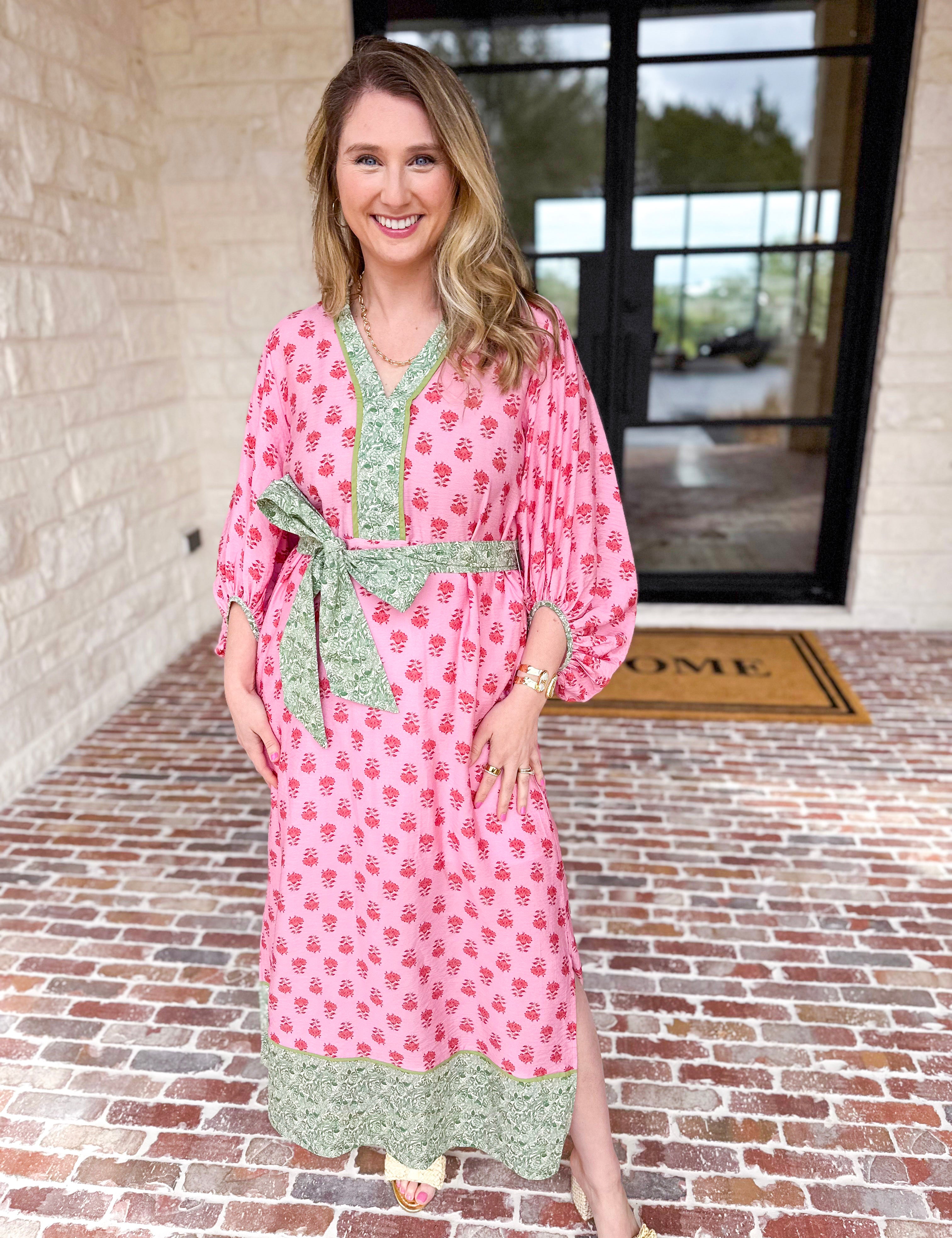 Pink Blooms Midi Dress-500 Midi-ENTRO-July & June Women's Fashion Boutique Located in San Antonio, Texas