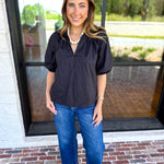 Feminine Everyday V-Neck Blouse - Black-200 Fashion Blouses-OLIVACEOUS-July & June Women's Fashion Boutique Located in San Antonio, Texas