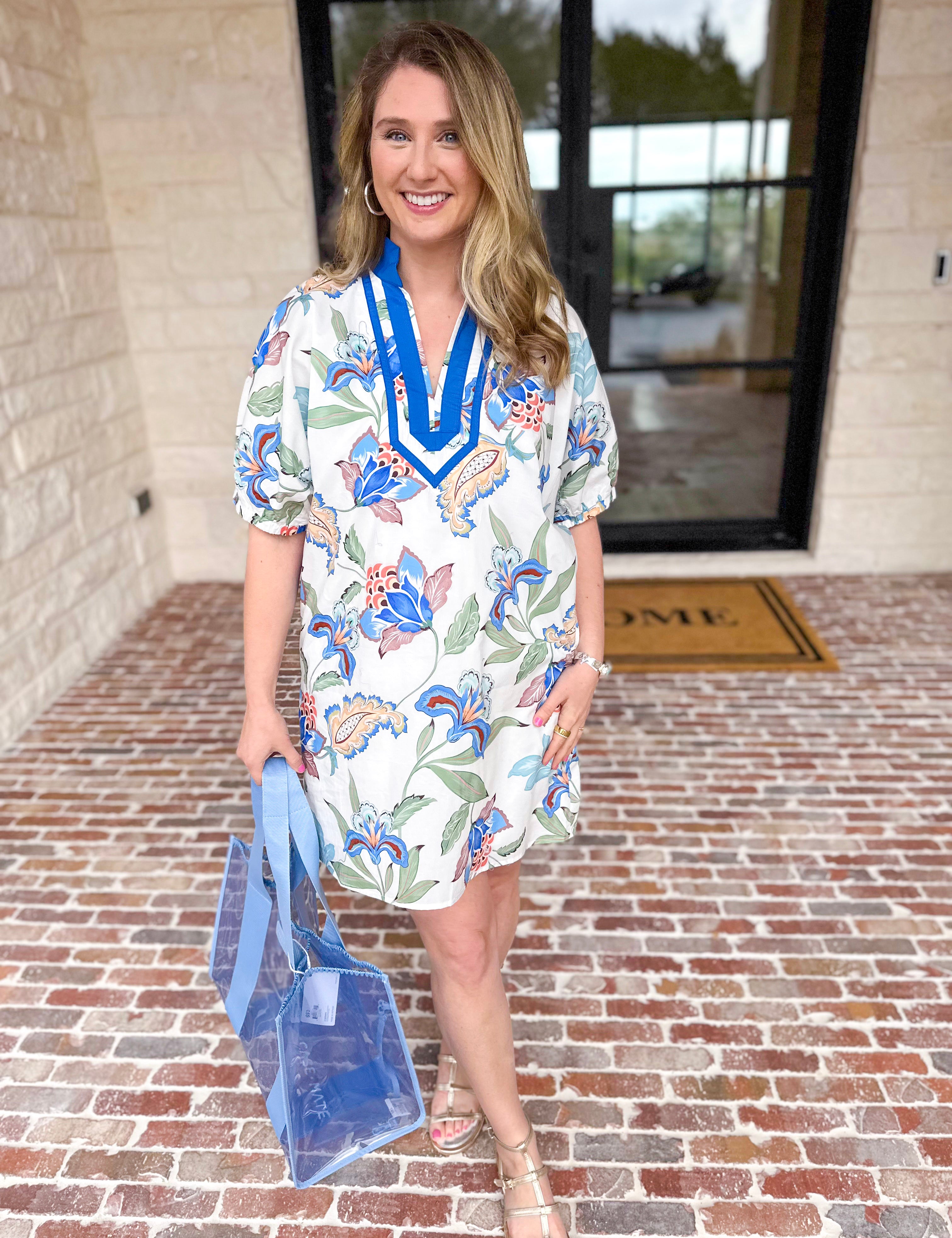 Blue Paisley Mini Dress-510 Mini-ENTRO-July & June Women's Fashion Boutique Located in San Antonio, Texas