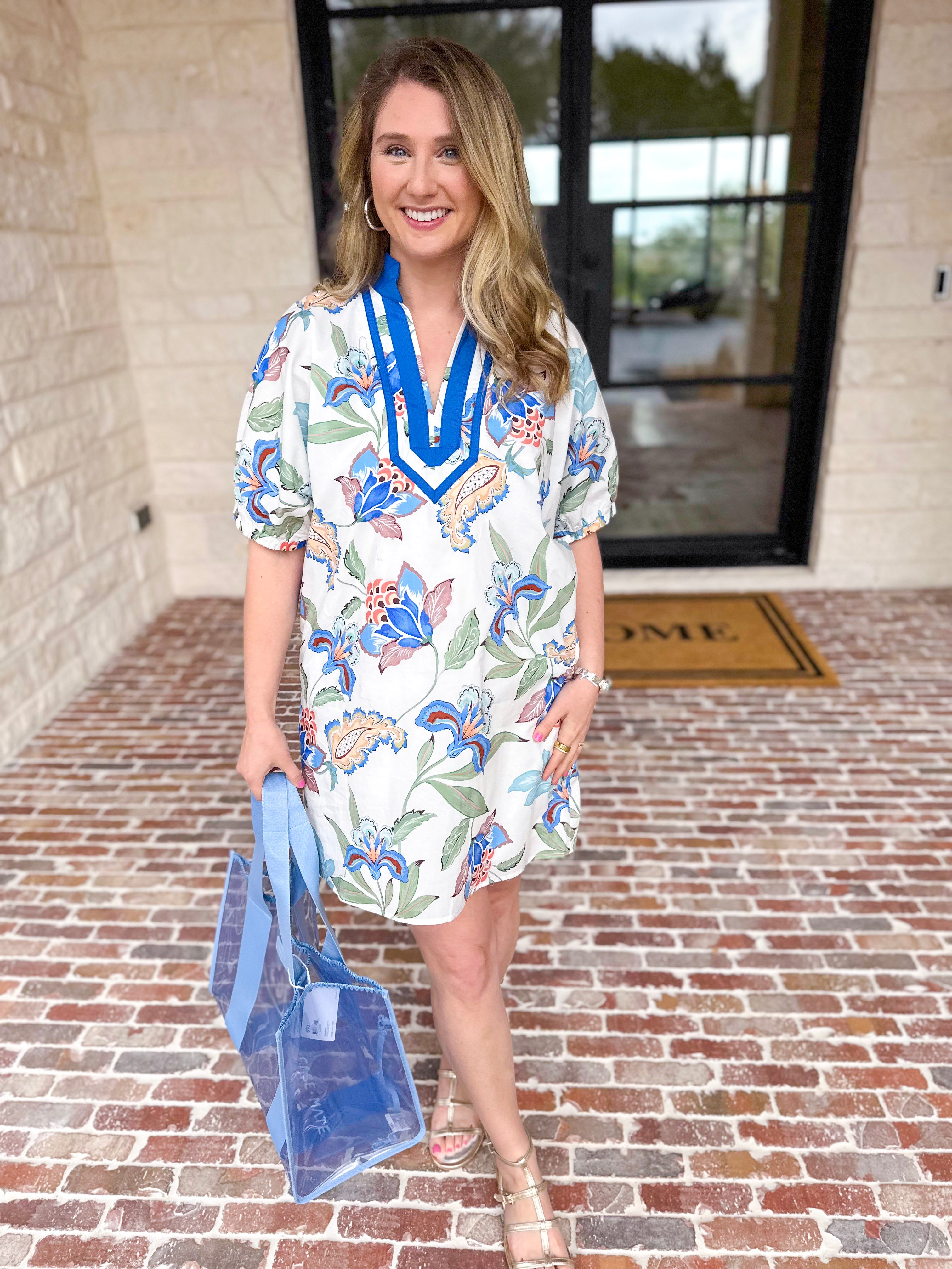 Blue Paisley Mini Dress-510 Mini-ENTRO-July & June Women's Fashion Boutique Located in San Antonio, Texas