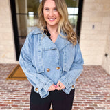 Light Wash Trench Style Denim Jacket-600 Outerwear-TCEC-July & June Women's Fashion Boutique Located in San Antonio, Texas