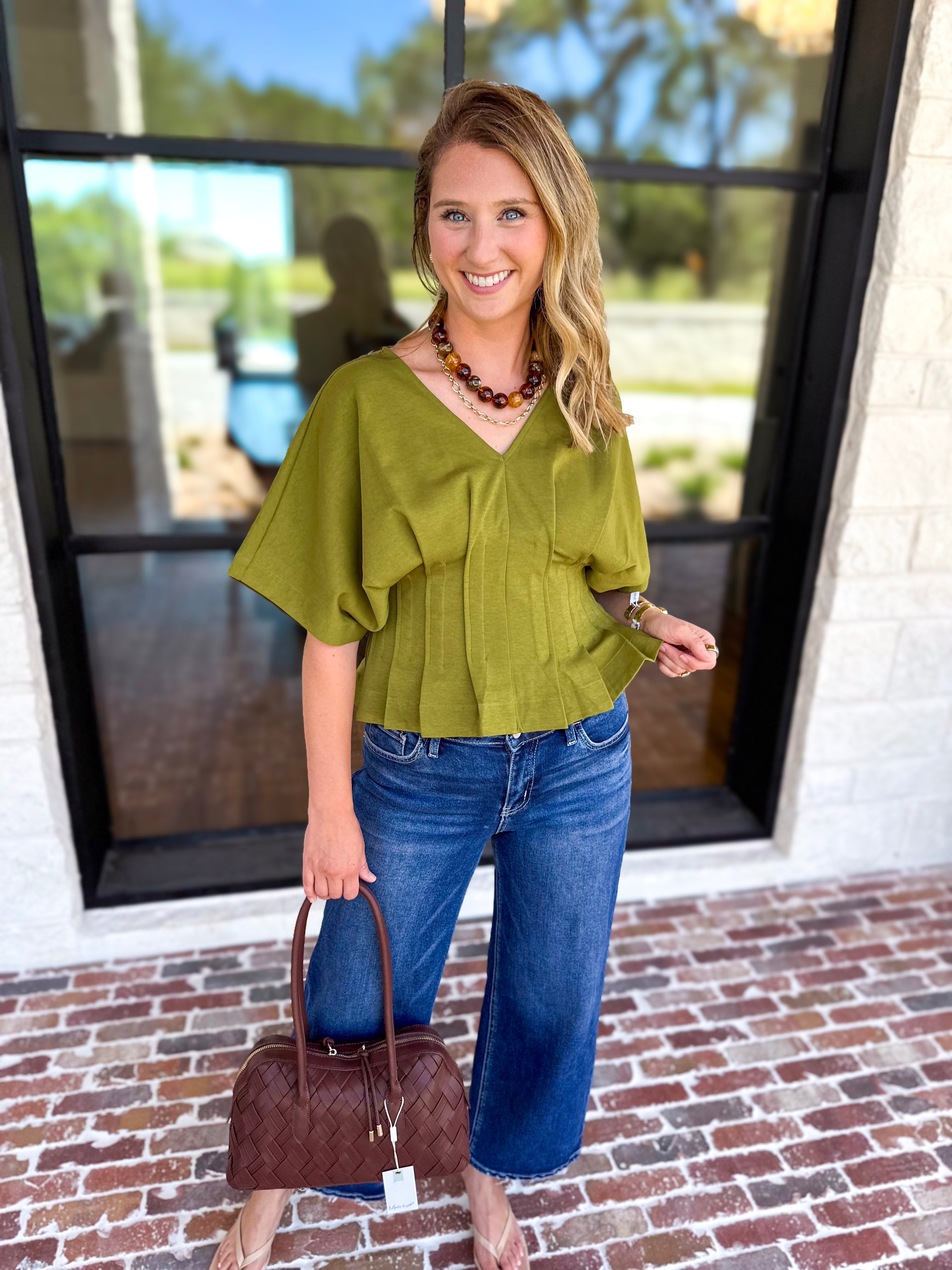 Elevated Chic Top - Martini Olive-200 Fashion Blouses-ENTRO-July & June Women's Fashion Boutique Located in San Antonio, Texas