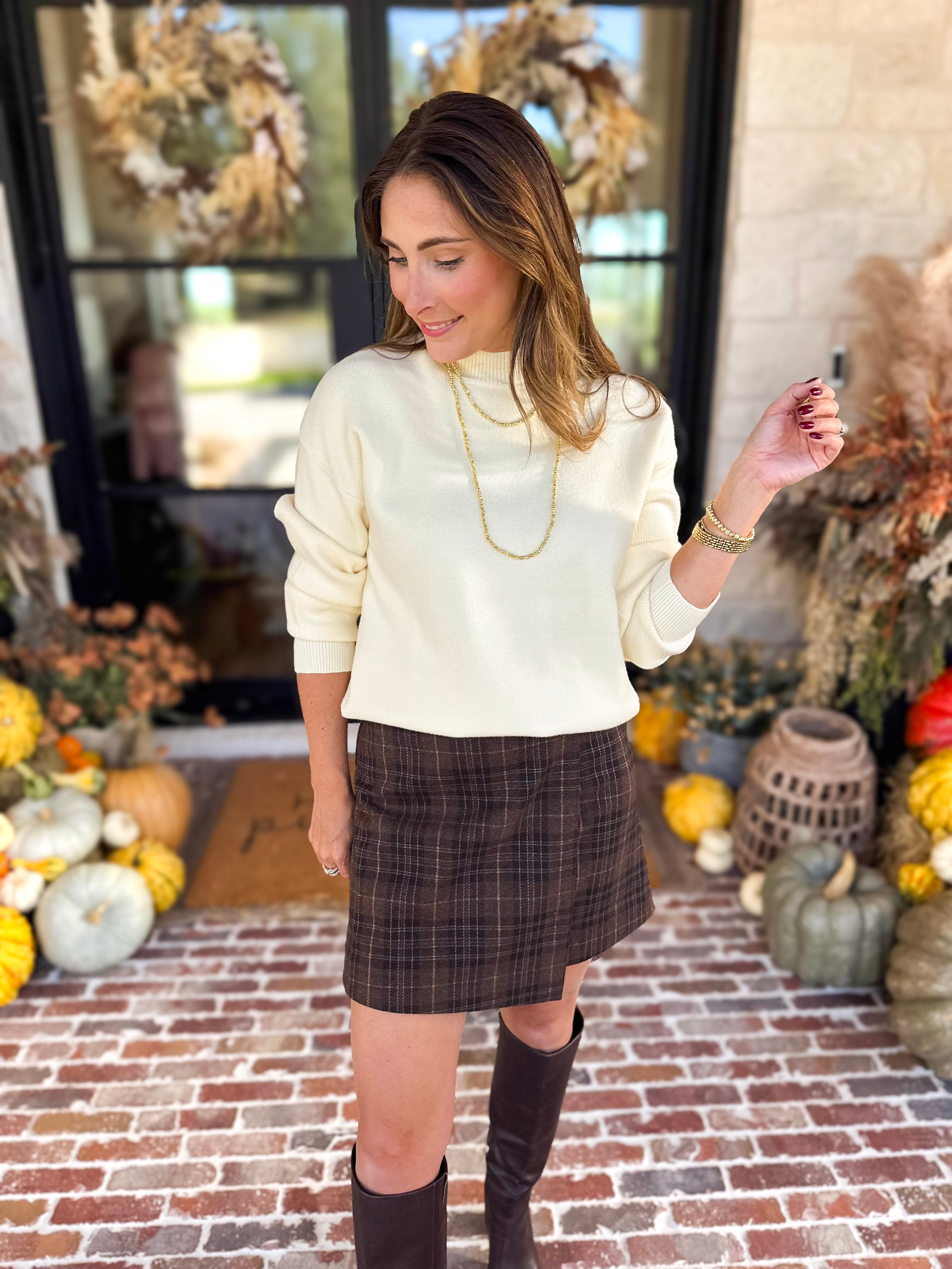 The Daily Mock Neck Sweater - Vanilla Cream-230 Sweaters/Cardis-SKIES ARE BLUE-July & June Women's Fashion Boutique Located in San Antonio, Texas