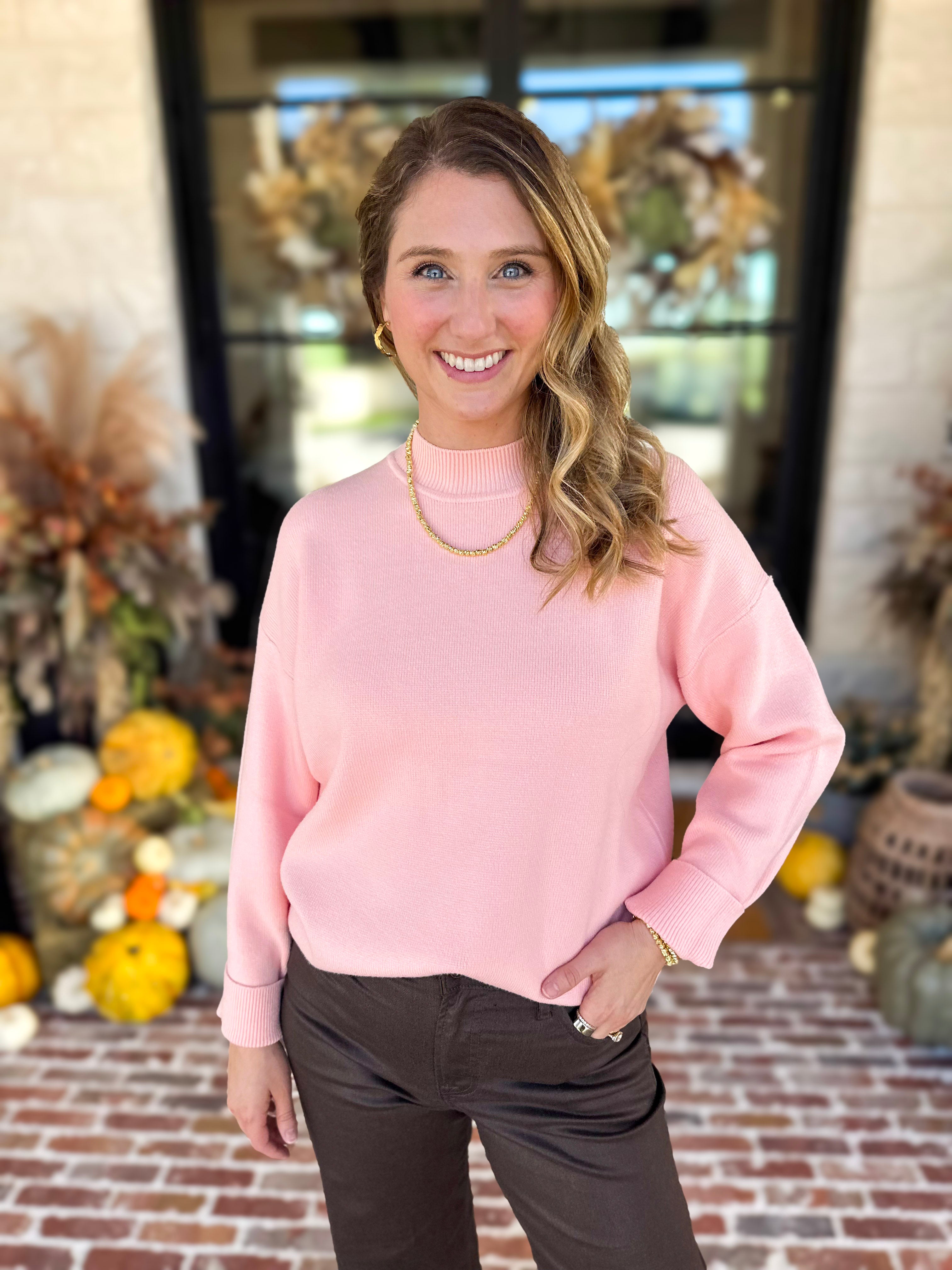 The Daily Mock Neck Sweater - Soft Pink-230 Sweaters/Cardis-SKIES ARE BLUE-July & June Women's Fashion Boutique Located in San Antonio, Texas