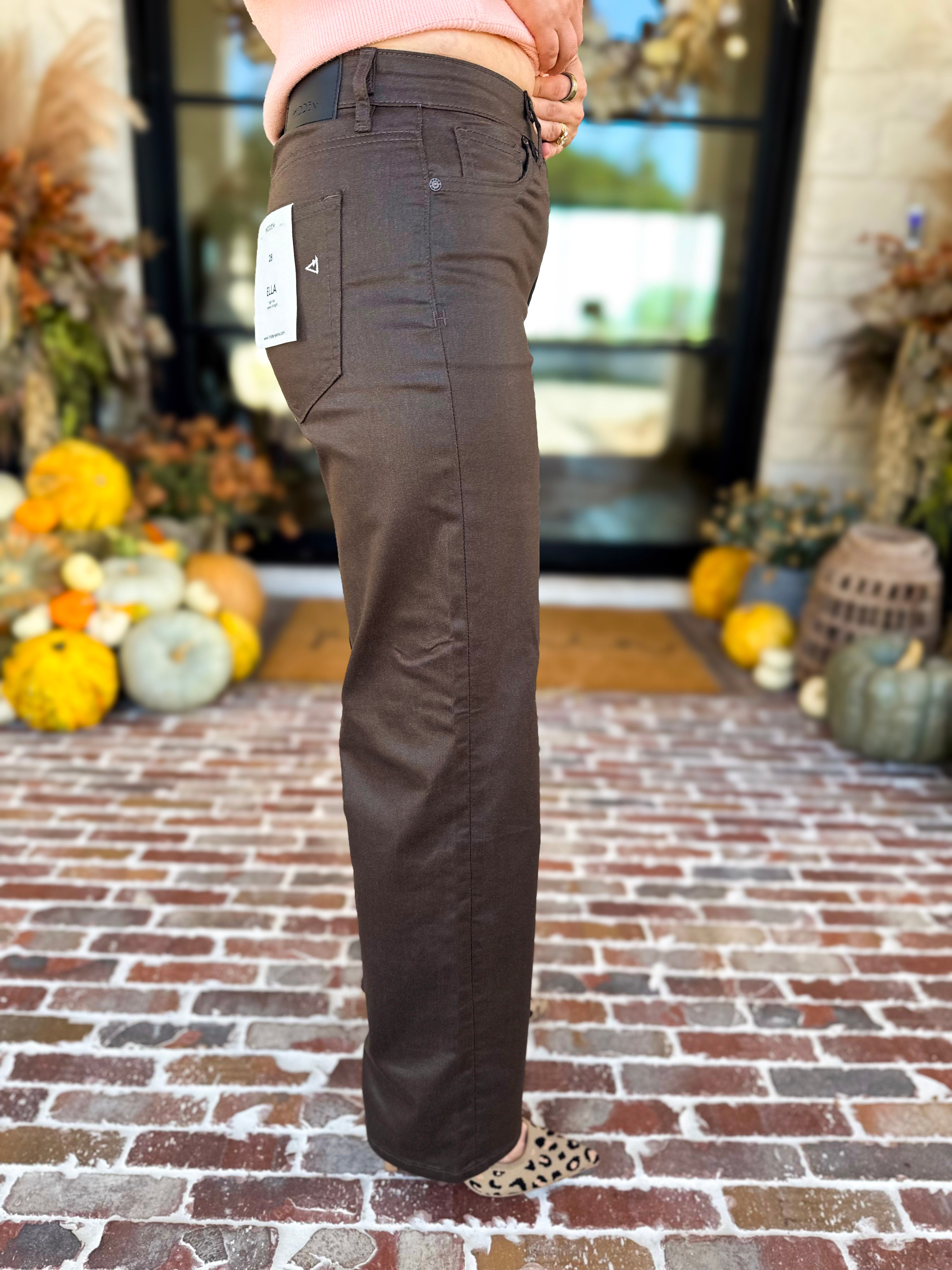 Chocolate Faux Leather Straight Leg Pants-420 Denim-HIDDEN JEANS-July & June Women's Fashion Boutique Located in San Antonio, Texas