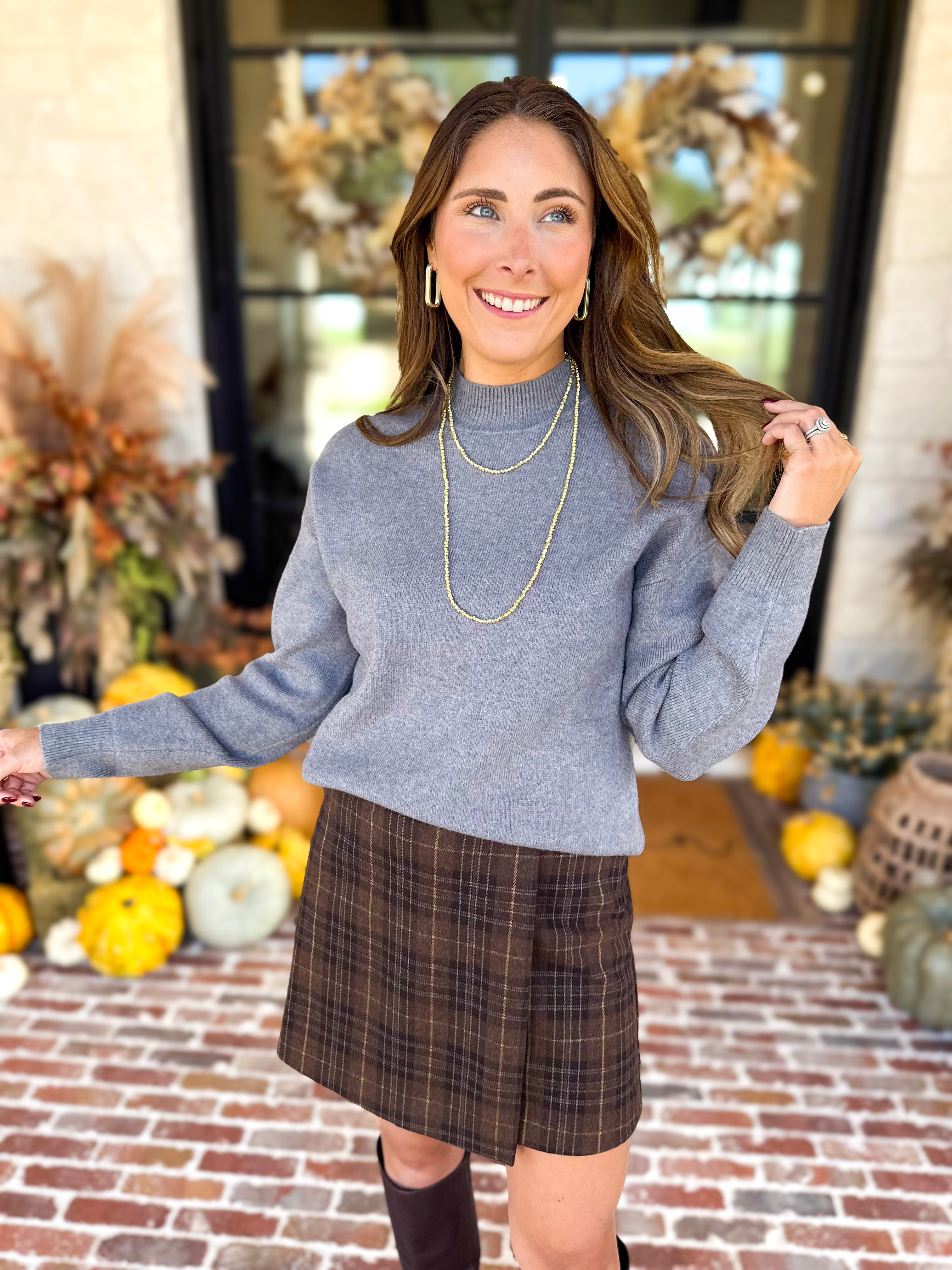 The Daily Mock Neck Sweater - Charcoal-230 Sweaters/Cardis-SKIES ARE BLUE-July & June Women's Fashion Boutique Located in San Antonio, Texas