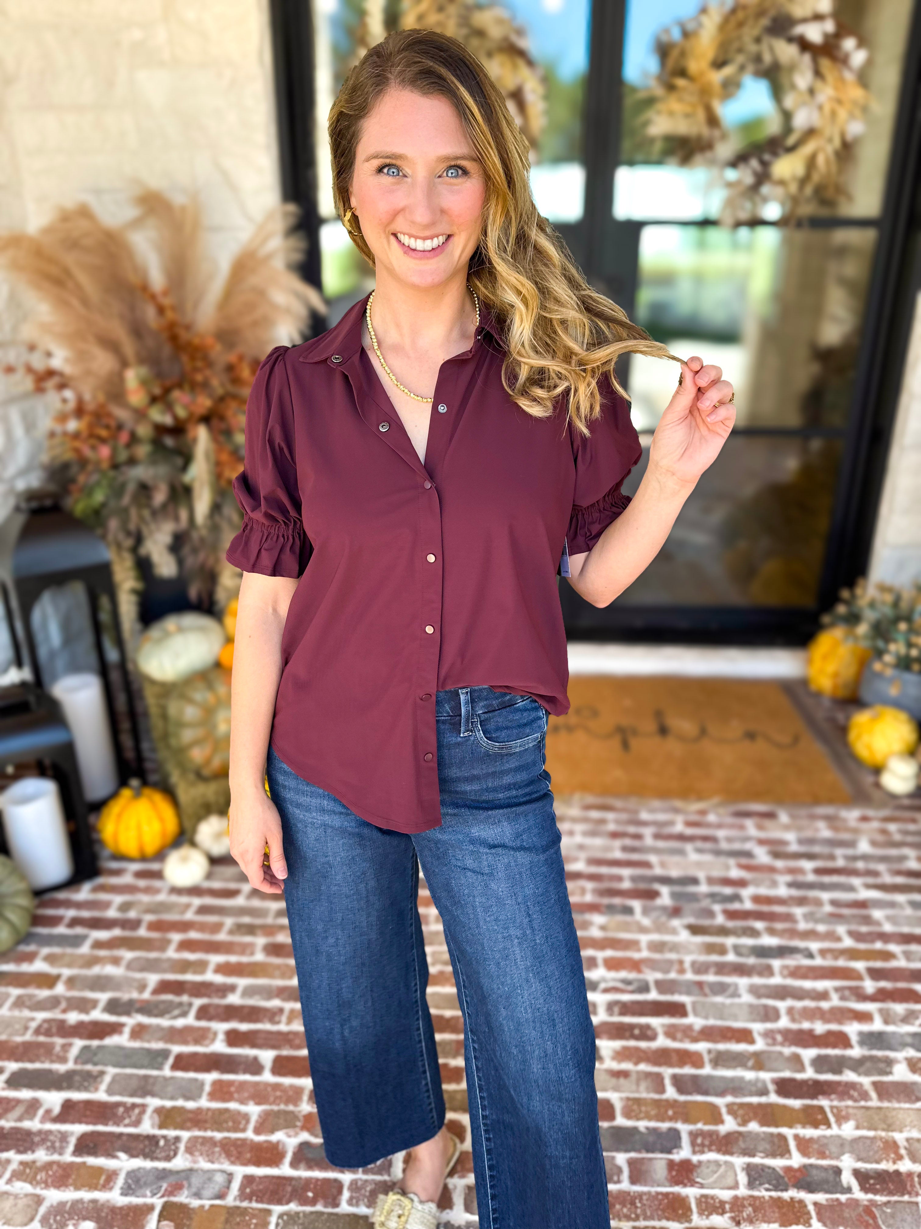 Liverpool - Good Feeling Button Down Top-200 Fashion Blouses-LIVERPOOL JEANS COMPANY-July & June Women's Fashion Boutique Located in San Antonio, Texas