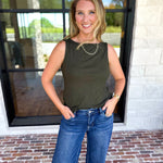 Liverpool - Classic Boatneck Knit Tank - Hunter Green-210 Casual Blouses-LIVERPOOL JEANS COMPANY-July & June Women's Fashion Boutique Located in San Antonio, Texas