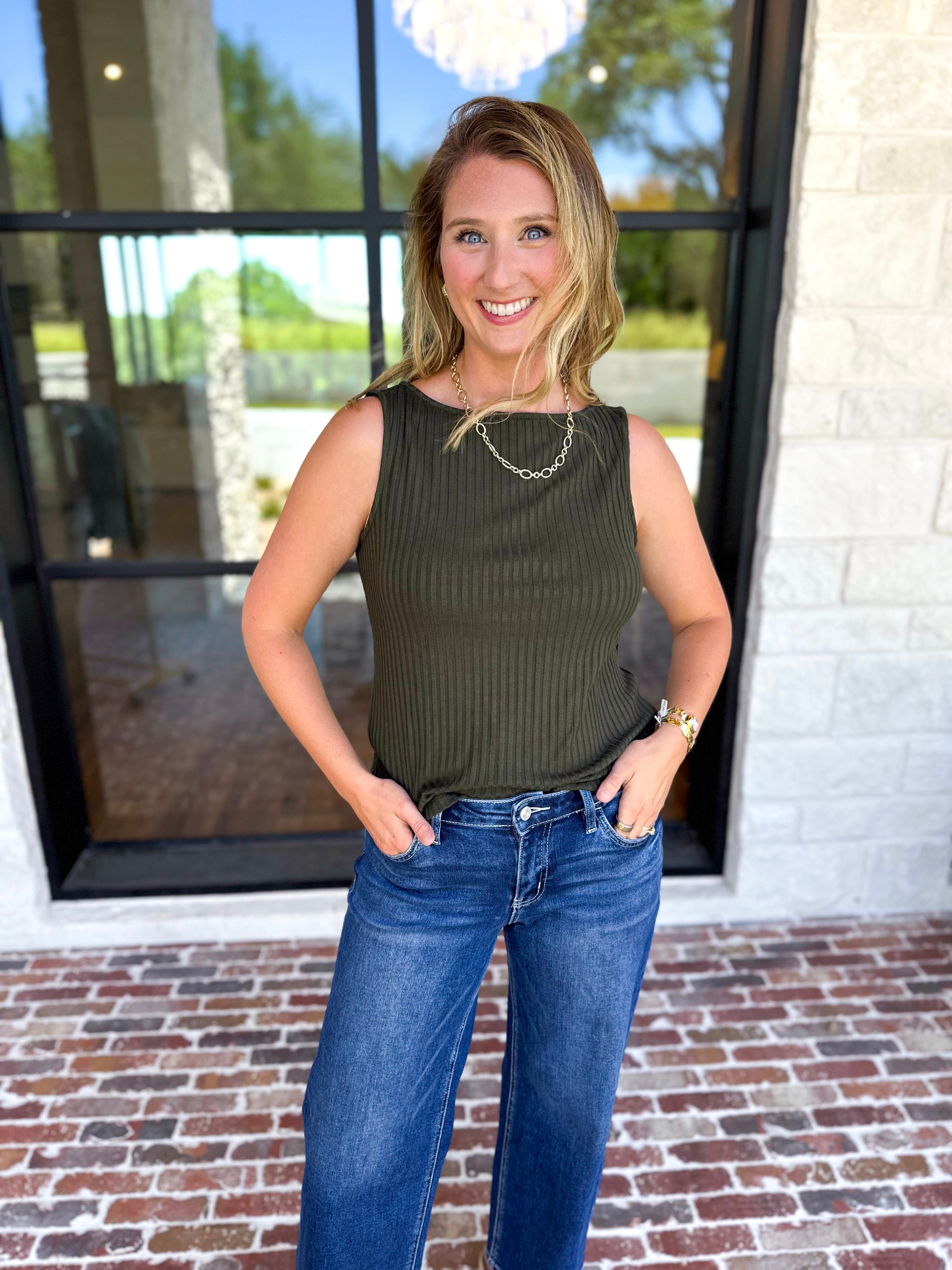 Liverpool - Classic Boatneck Knit Tank - Hunter Green-210 Casual Blouses-LIVERPOOL JEANS COMPANY-July & June Women's Fashion Boutique Located in San Antonio, Texas