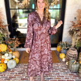 Current Air - Mocha Rose Satin Midi Dress-500 Midi-CURRENT AIR CLOTHING-July & June Women's Fashion Boutique Located in San Antonio, Texas