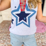 Flannel Patchwork Star Knit Top-230 Sweaters/Cardis-FATE-July & June Women's Fashion Boutique Located in San Antonio, Texas