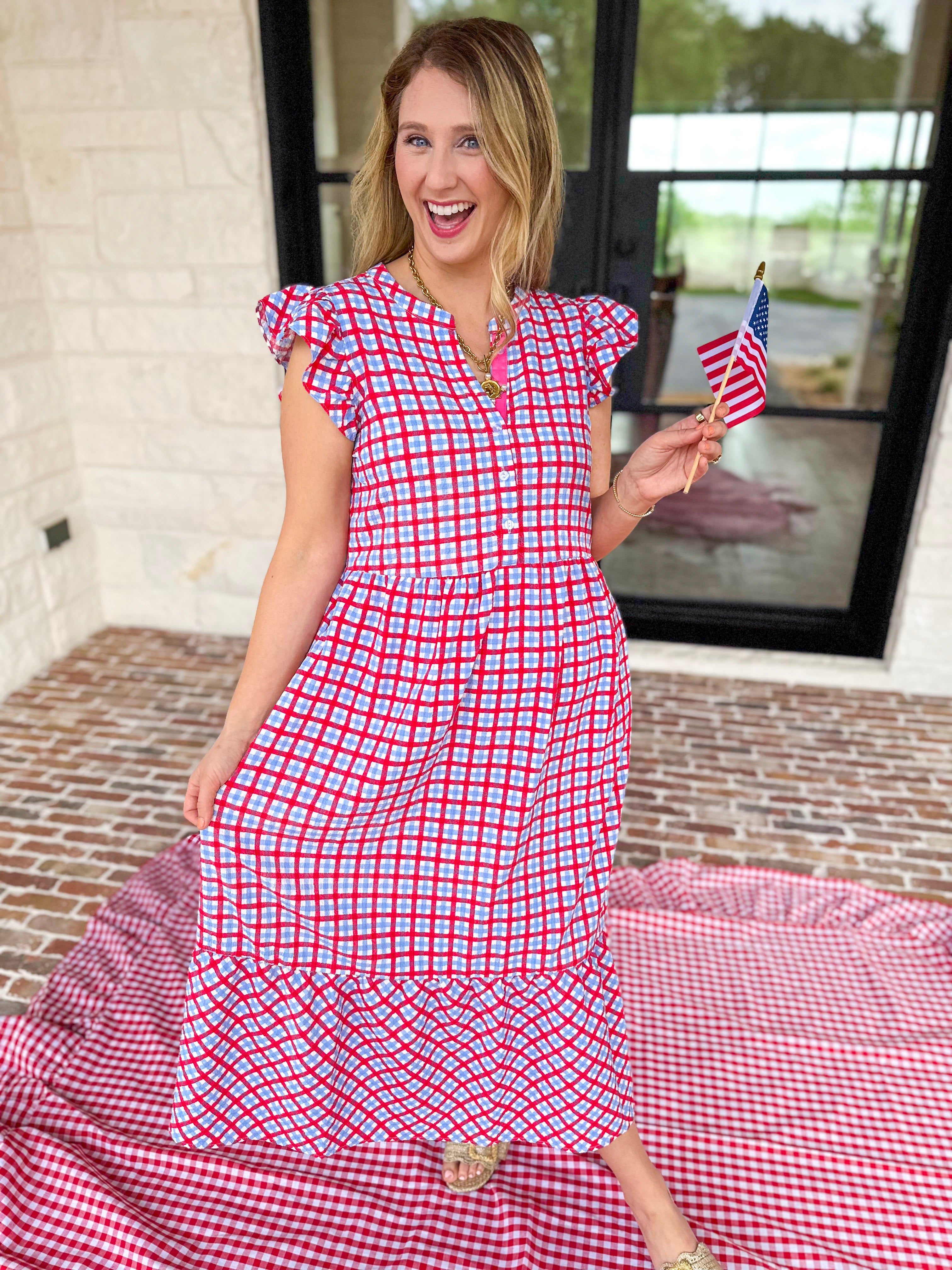 Mary Square - Elaine Gingham Midi Dress-MARY SQUARE-July & June Women's Fashion Boutique Located in San Antonio, Texas