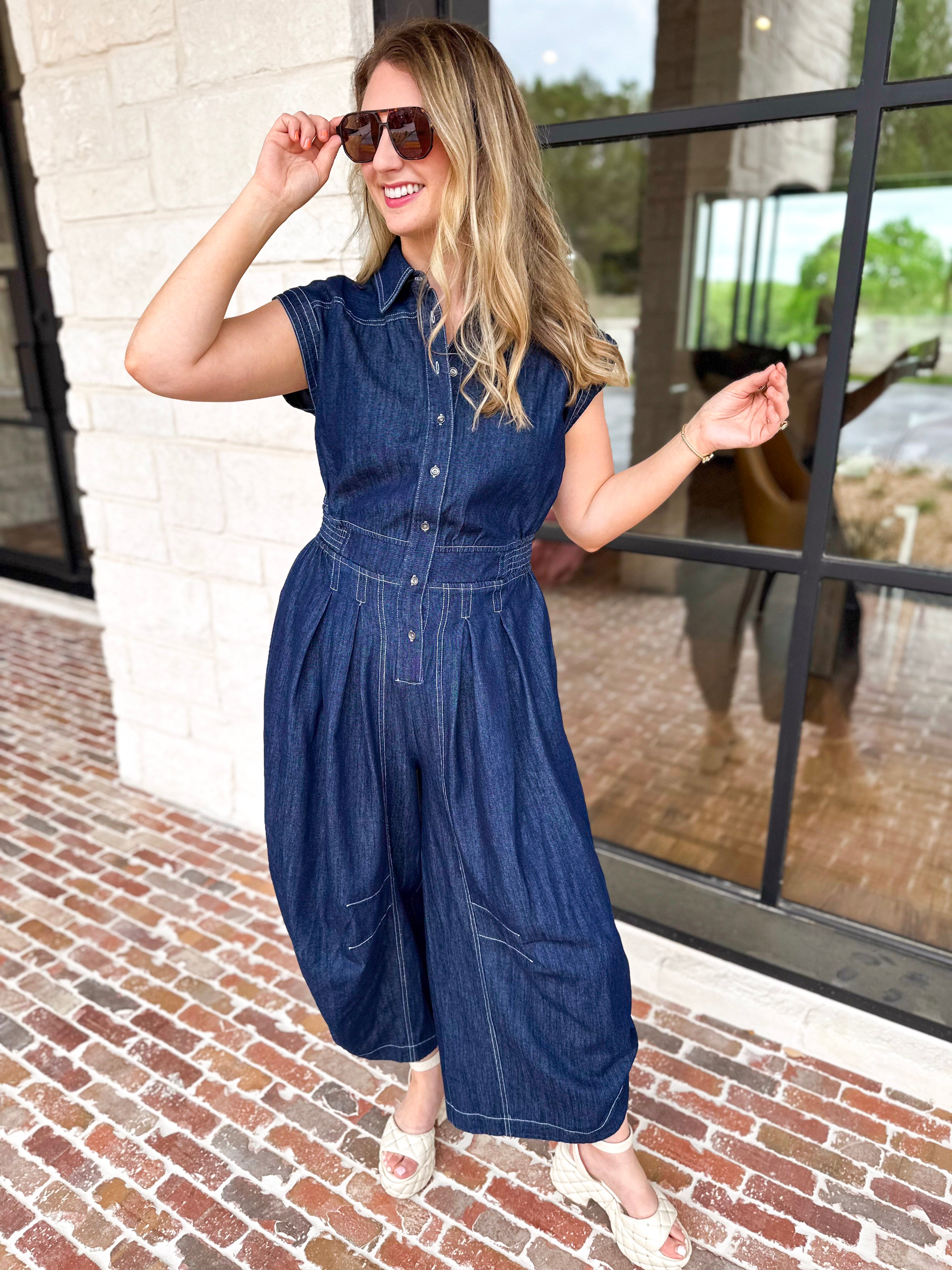 Denim Parachute Jumpsuit-500 Midi-RAE MODE-July & June Women's Fashion Boutique Located in San Antonio, Texas