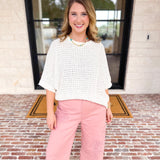 Asymmetrical Knit Sweater Top - Off White-230 Sweaters/Cardis-RAE MODE-July & June Women's Fashion Boutique Located in San Antonio, Texas