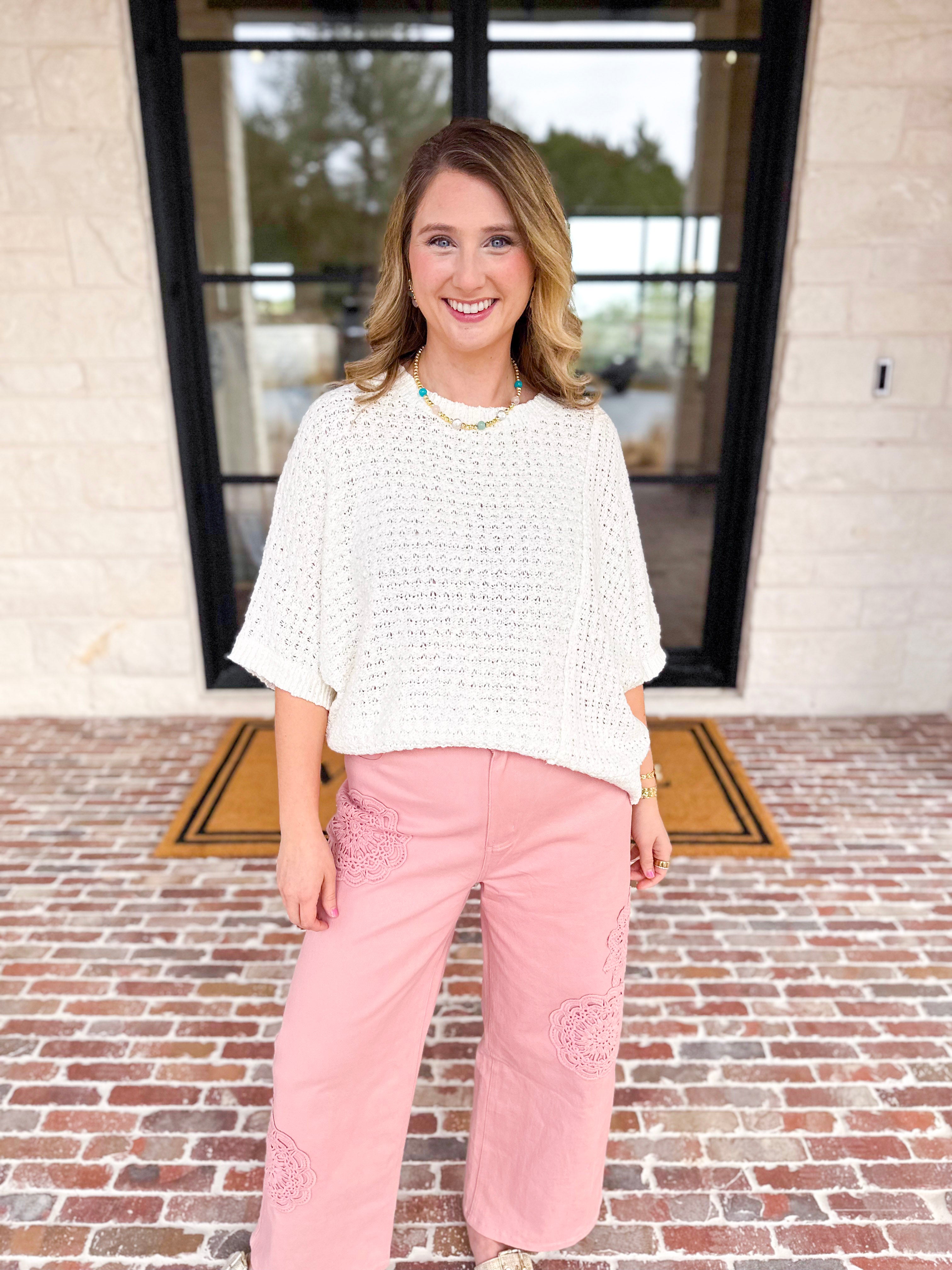 Asymmetrical Knit Sweater Top - Off White-230 Sweaters/Cardis-RAE MODE-July & June Women's Fashion Boutique Located in San Antonio, Texas