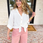 Gauze Button Down Blouse - Ivory-200 Fashion Blouses-IN FEBRUARY-July & June Women's Fashion Boutique Located in San Antonio, Texas