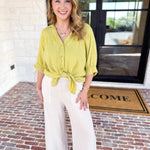 Gauze Button Down Blouse - Chartreuse-200 Fashion Blouses-IN FEBRUARY-July & June Women's Fashion Boutique Located in San Antonio, Texas