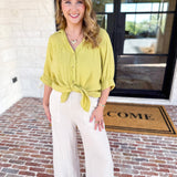 Gauze Button Down Blouse - Chartreuse-200 Fashion Blouses-IN FEBRUARY-July & June Women's Fashion Boutique Located in San Antonio, Texas