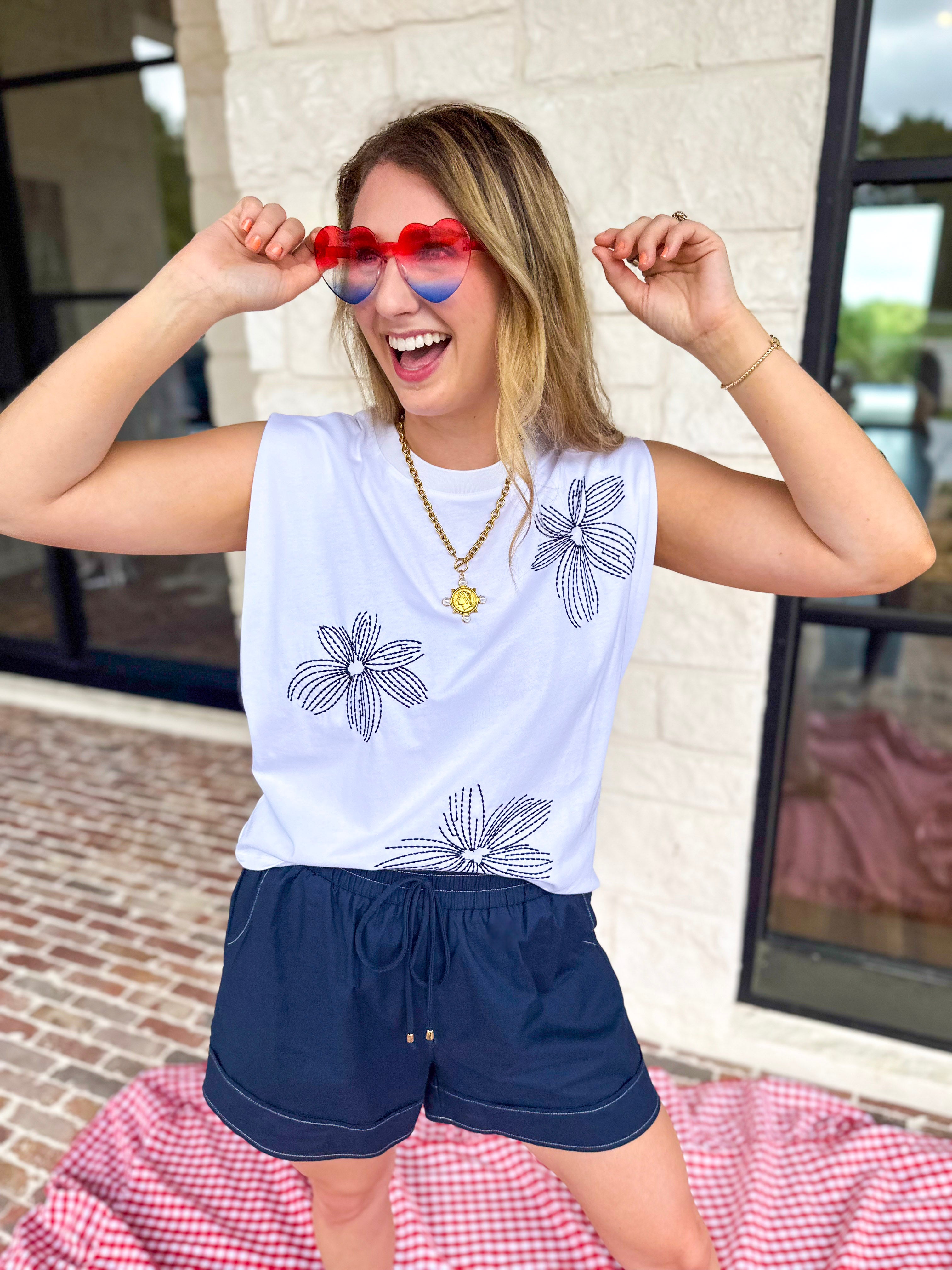 Current Air - Embroidered Floral Tee-200 Fashion Blouses-CURRENT AIR CLOTHING-July & June Women's Fashion Boutique Located in San Antonio, Texas