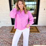 Pink Pinstripe Button Down Blouse-200 Fashion Blouses-FATE-July & June Women's Fashion Boutique Located in San Antonio, Texas