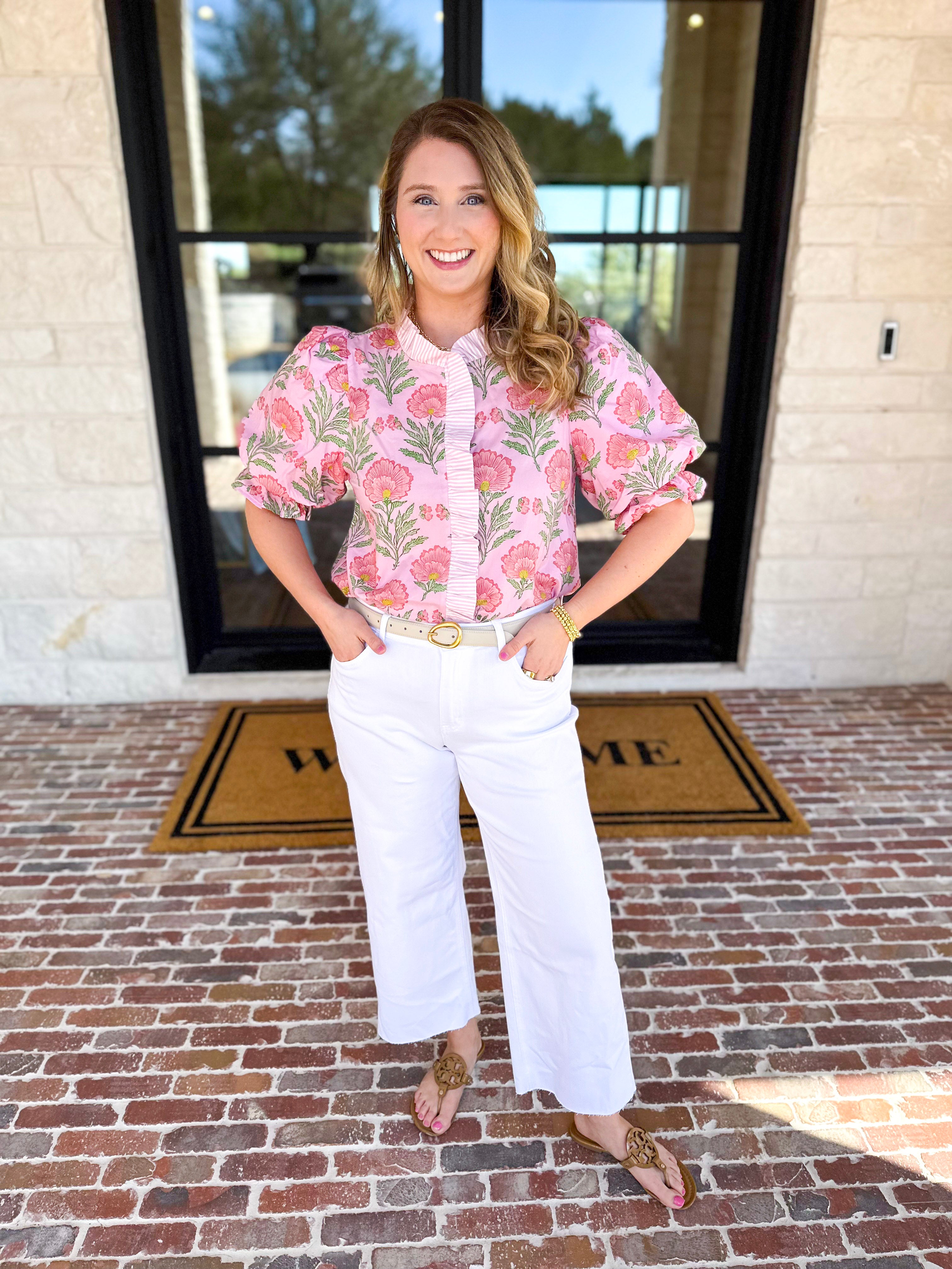 Floral Fun Blouse - Pink-200 Fashion Blouses-ENTRO-July & June Women's Fashion Boutique Located in San Antonio, Texas