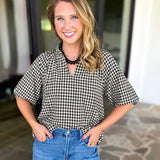 August Gingham Blouse - Black-200 Fashion Blouses-OLIVACEOUS-July & June Women's Fashion Boutique Located in San Antonio, Texas