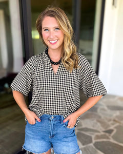 August Gingham Blouse - Black-200 Fashion Blouses-OLIVACEOUS-July & June Women's Fashion Boutique Located in San Antonio, Texas