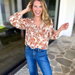 Verona Floral Blouse-200 Fashion Blouses-OLIVACEOUS-July & June Women's Fashion Boutique Located in San Antonio, Texas