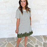 Stripes & Lace Shift Dress - Olive & Cream-510 Mini-ENTRO-July & June Women's Fashion Boutique Located in San Antonio, Texas