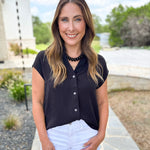 Current Air - Classic Button Down Blouse - Black-200 Fashion Blouses-CURRENT AIR CLOTHING-July & June Women's Fashion Boutique Located in San Antonio, Texas