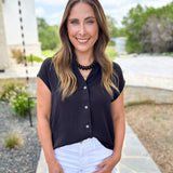 Current Air - Classic Button Down Blouse - Black-200 Fashion Blouses-CURRENT AIR CLOTHING-July & June Women's Fashion Boutique Located in San Antonio, Texas