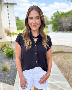 Current Air - Classic Button Down Blouse - Black-200 Fashion Blouses-CURRENT AIR CLOTHING-July & June Women's Fashion Boutique Located in San Antonio, Texas