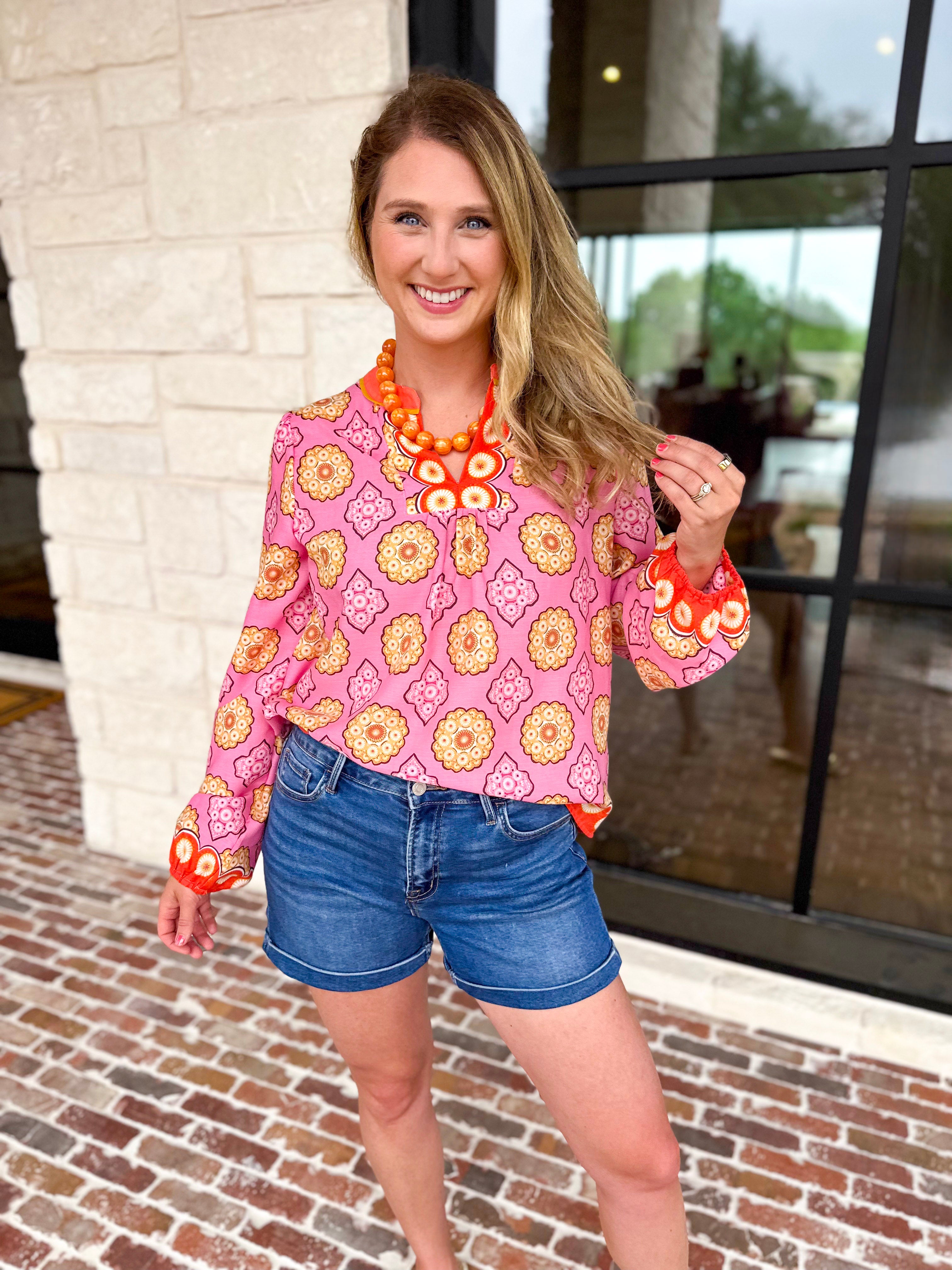 The Retro Pink Blouse-200 Fashion Blouses-FATE-July & June Women's Fashion Boutique Located in San Antonio, Texas