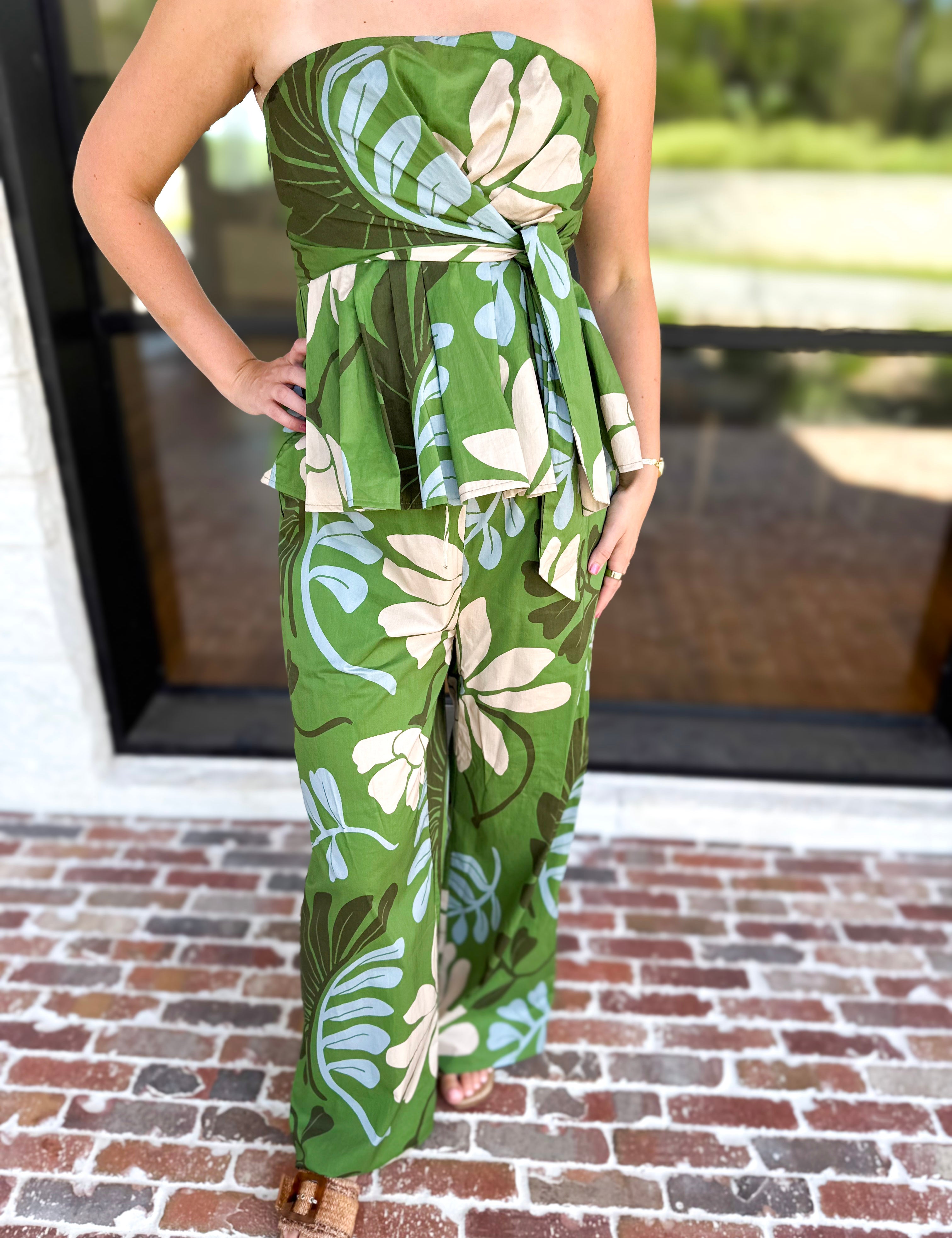 Sunset Floral Set - Matcha Green-500 Midi-ENTRO-July & June Women's Fashion Boutique Located in San Antonio, Texas