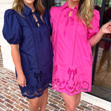 Flirty Embroidered Mini Dress - Navy-510 Mini-ENTRO-July & June Women's Fashion Boutique Located in San Antonio, Texas