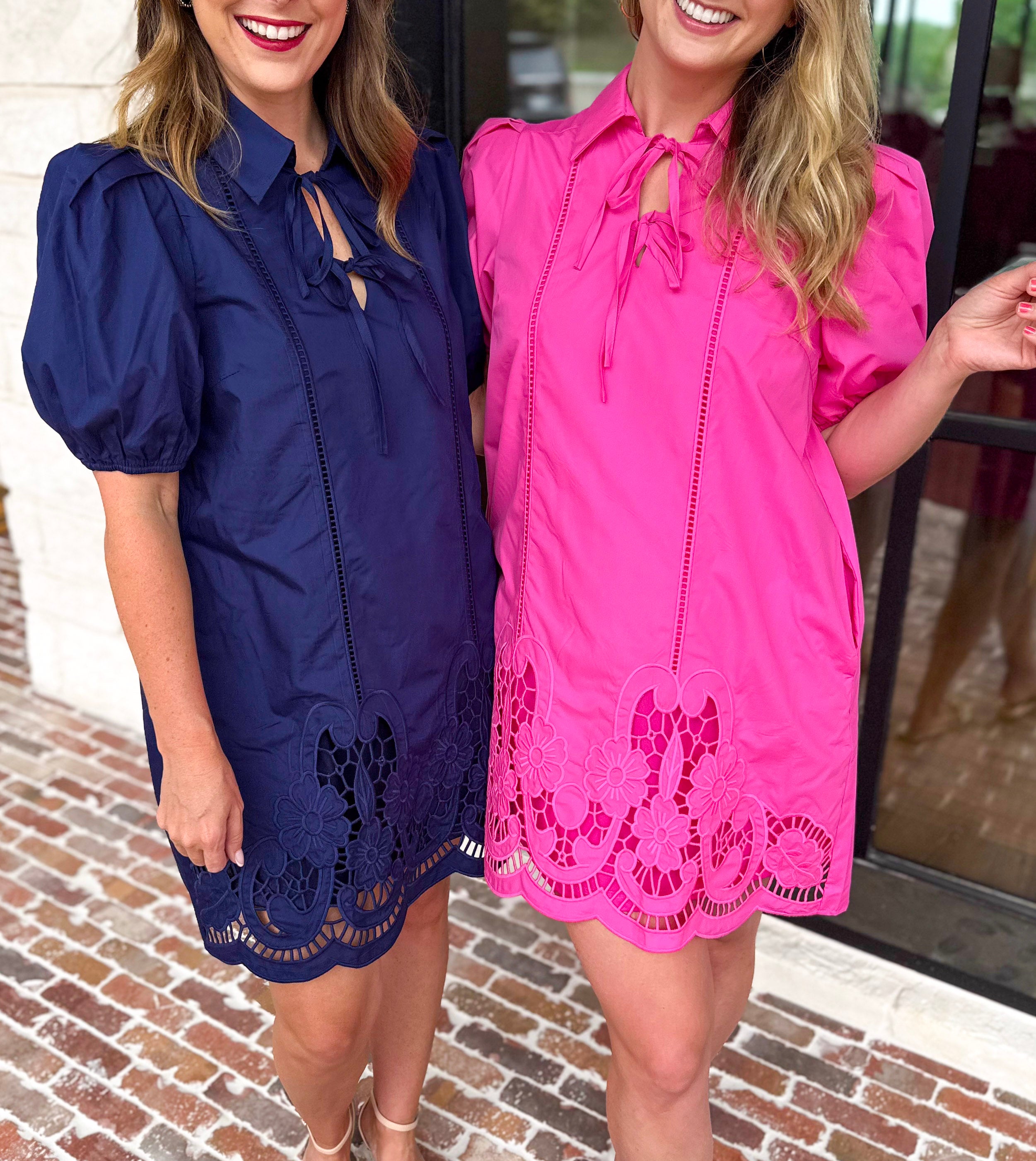 Flirty Embroidered Mini Dress - Navy-510 Mini-ENTRO-July & June Women's Fashion Boutique Located in San Antonio, Texas