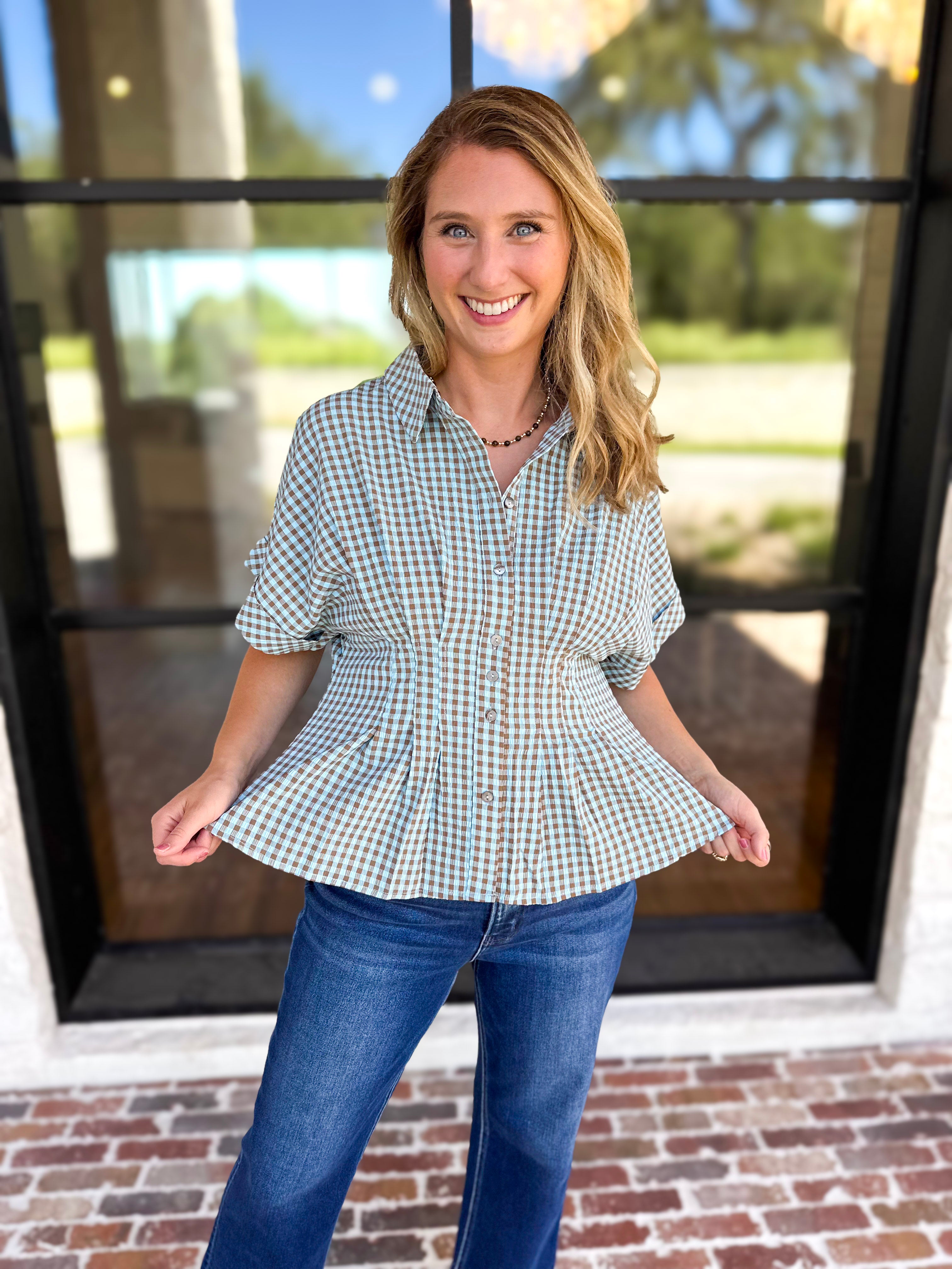 Living Life Gingham Top - Coco Sky-200 Fashion Blouses-ENTRO-July & June Women's Fashion Boutique Located in San Antonio, Texas