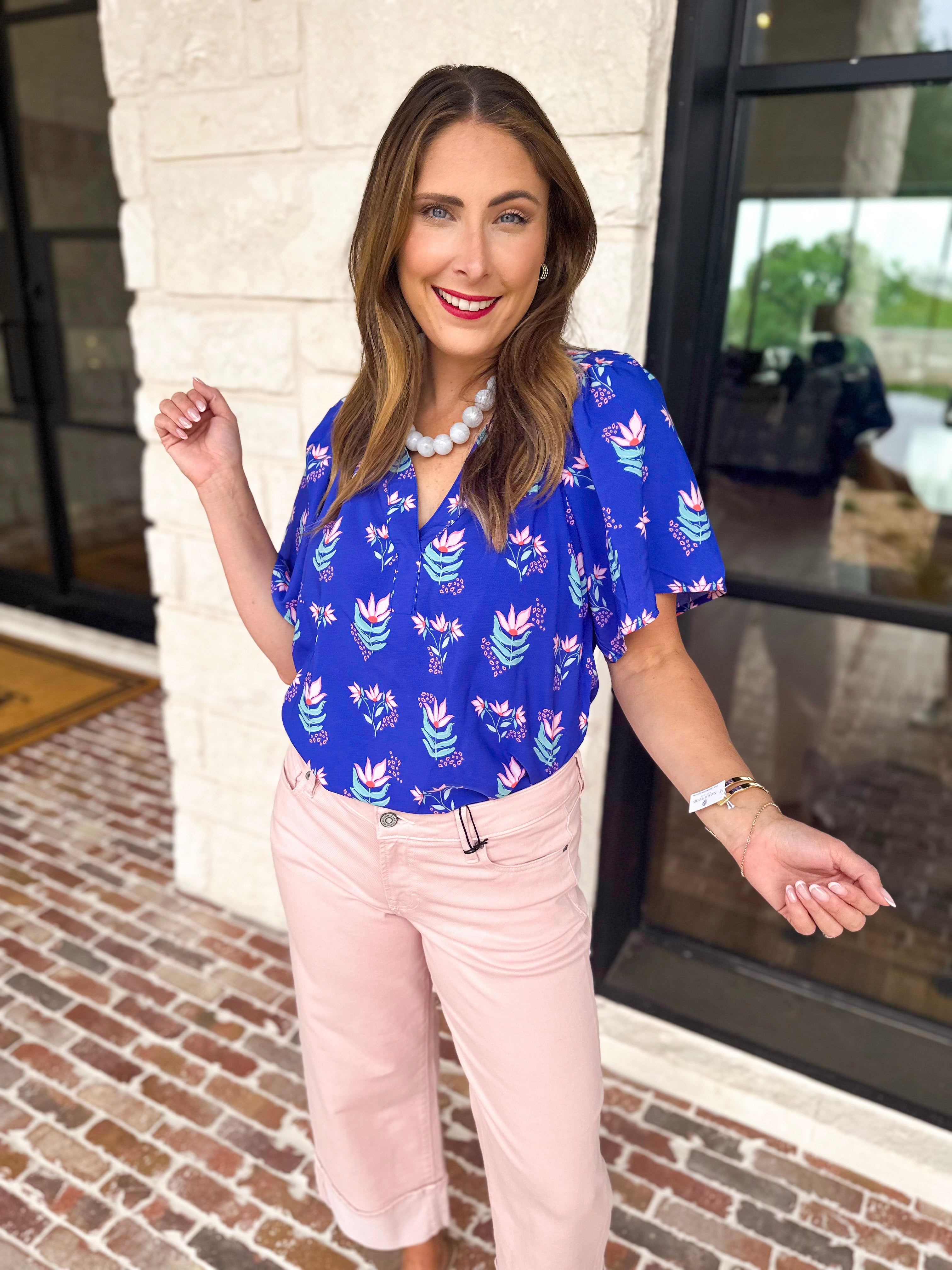 Mary Square - Blue Petal Keepsake Blouse-MARY SQUARE-July & June Women's Fashion Boutique Located in San Antonio, Texas